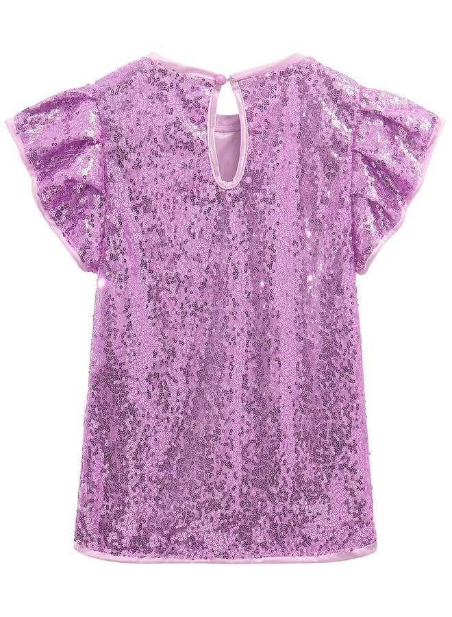 Noomelfish Girls Short Sleeve Sequin Shirts Party Glitter Sparkly Tops Blouse, Light Purple, Size 7-8 Years - Image 2